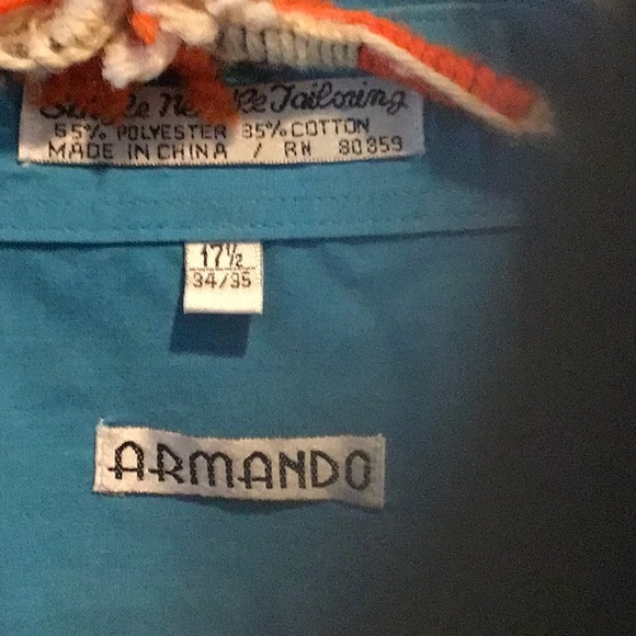 Armando Men’s Long Sleeve Aqua Button Down Shirt Neck 17 1/2 Sleeve 34/35 - Picture 2 of 3